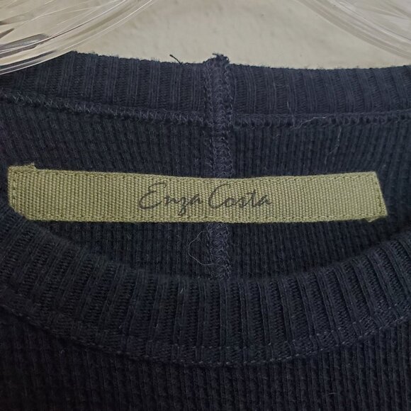 Enza Costa Cashmere thermal Long Sleeve Cuffed Crew in Cadet - Picture 4 of 14